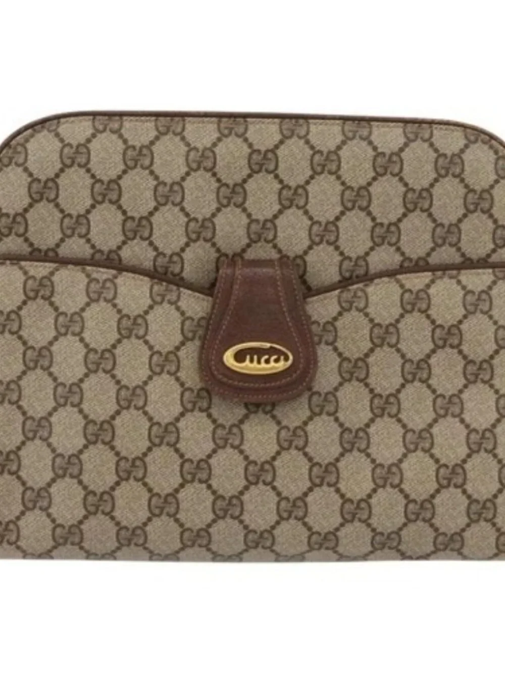 GUCCI GG Supreme Shoulder Bag PVC Beige Gold Auth SW2211